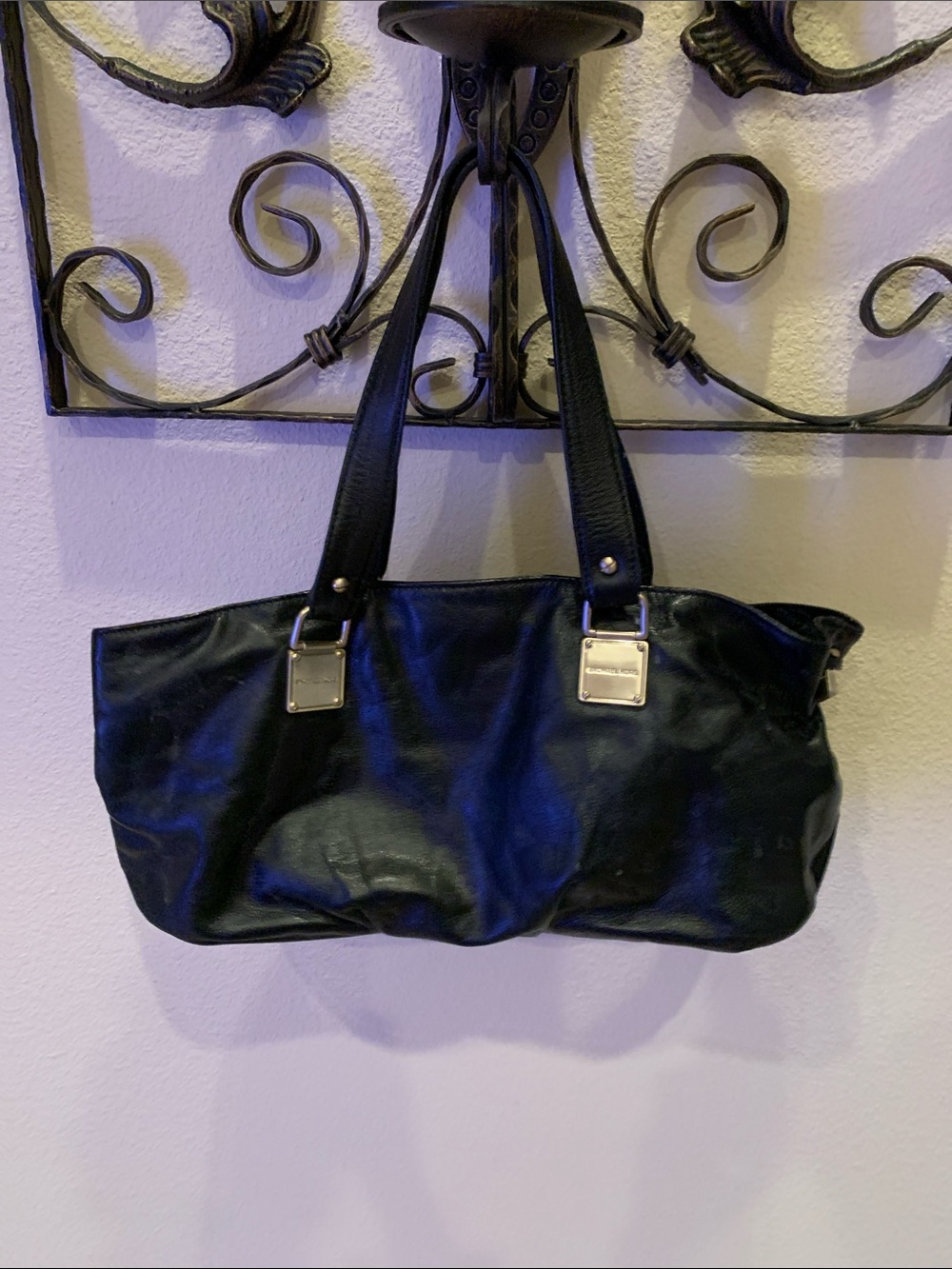 Michael Kors Black Shoulder Tote with Silver Accents